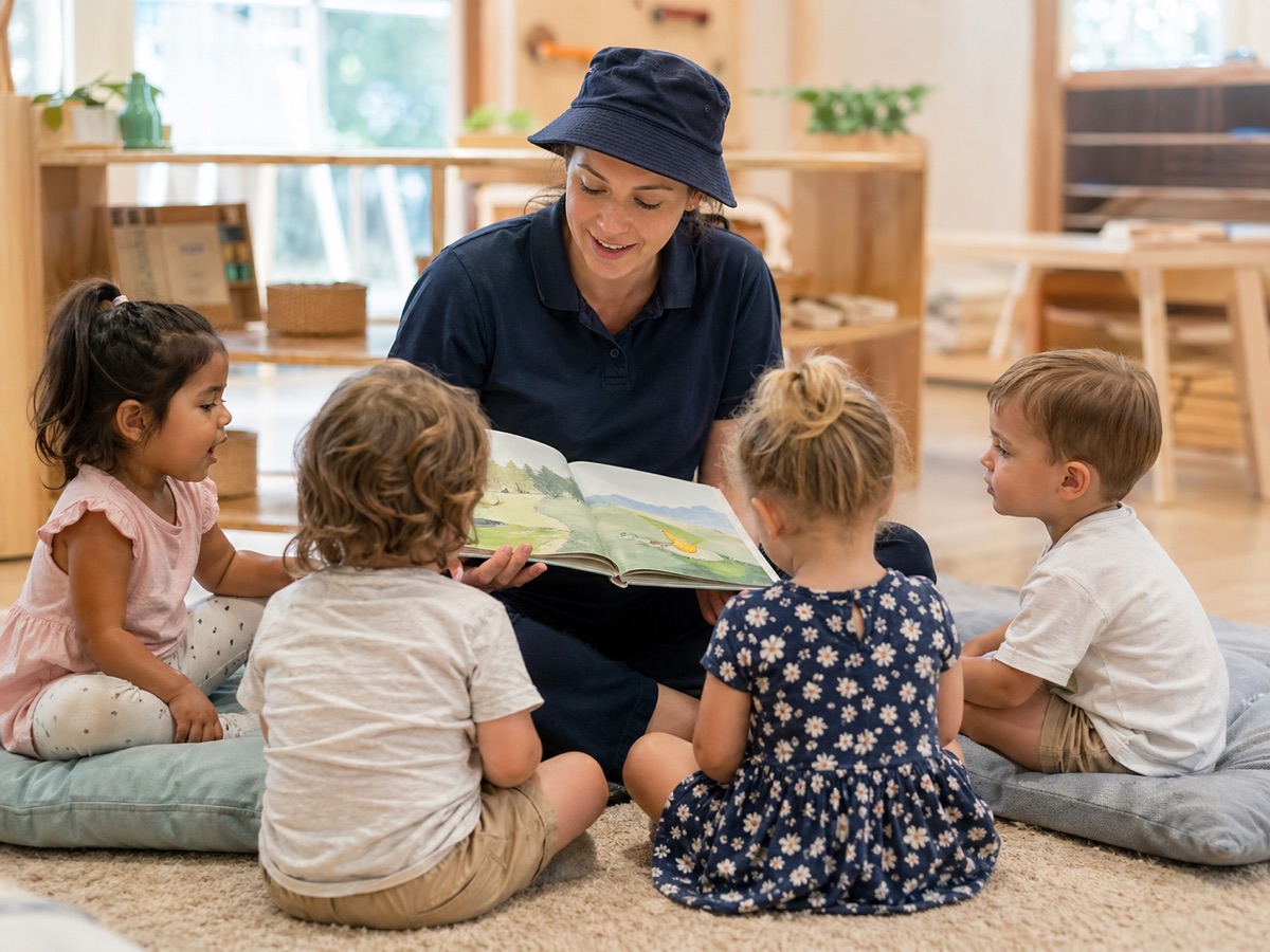 Sonas Spearwood educator reading with a group of toddlers